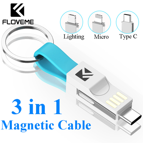FLOVEME 3 in 1 USB Cable Micro USB Type C Lighting Cable For iPhone XR X Samsung 2A Mini Keychain Charger Charging Cables ► Photo 1/6