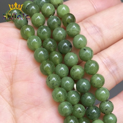 Natural Canada Jades Round Stone Beads Smooth Loose Bead For Jewelry Making DIY Bracelet Ear Studs Accessories 7.5'' 6/8/10/12mm ► Photo 1/6