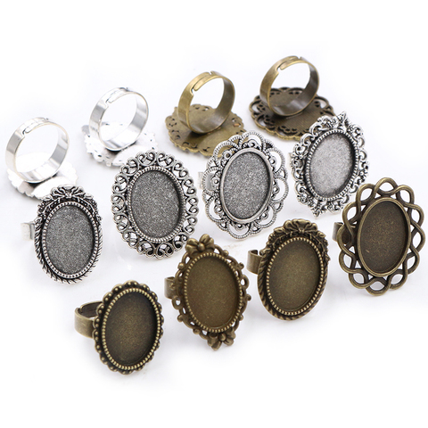 Fit 13x18mm 5pcs Bronze and Antique Silver Plated Colors Oval Adjustable Ring Settings Blank/Base,Fit 13*18mm Glass Cabochons ► Photo 1/6