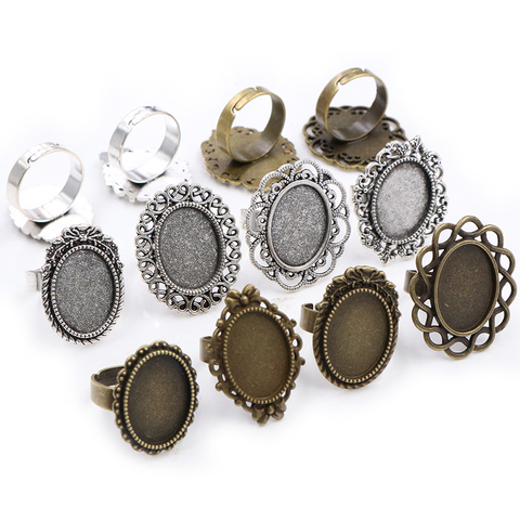 10pcs 18mm Adjustable Blank Ring Base Glass Cabochons Tray DIY