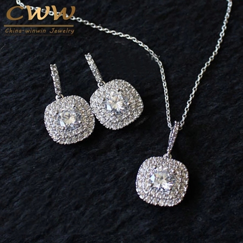 CWWZircons 2022 New Fashion Micro Setting CZ Jewelry Luxury AAA+ Cubic Zirconia Necklace Pendant And Earring Set for Women T060 ► Photo 1/6