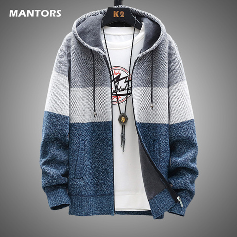 Men's Cardigan Jacket Autumn Winter Fleece Sweater Coat Men Casual Hooded Jacket 2022 Warm Patchwork Jackets Mens Outerwear ► Photo 1/6