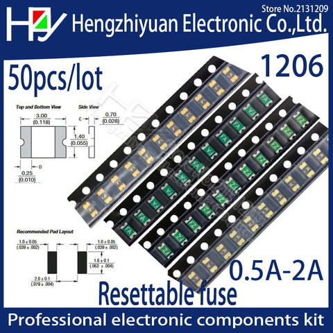 3216 1206 0.05A 0.1A 0.12A 0.16A 0.2A 0.25A 0.5A 0.75A 1.1A 2A 3A 3.5A 4A SMD Resettable Fuse PPTC PolySwitch Self-Recovery Fuse ► Photo 1/5