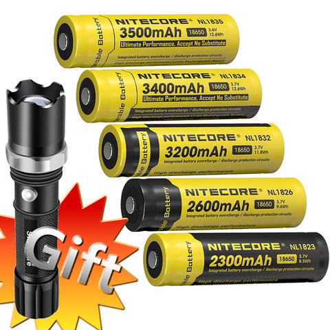 100% Original NITECORE NL1823/NL1826/NL1832/NL1834/NL1835 3.7V Li-ion Protected Battery Button Top for 18650 Type Flashlights ► Photo 1/1