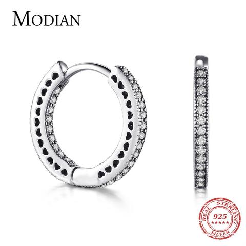 Modian Real 925 Sterling Silver Classic Full Hearts Hoop Earrings Luxury Cubic Zirconia Fashion Jewelry For Women Wedding Gift ► Photo 1/6