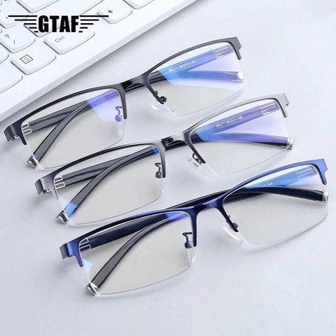 Anti-blue Light Eyeglasses Men Business Finished Myopia Glasses -1.0 To -6.0 Square Half Frame Nearsighted Glasses with Diopter ► Photo 1/6