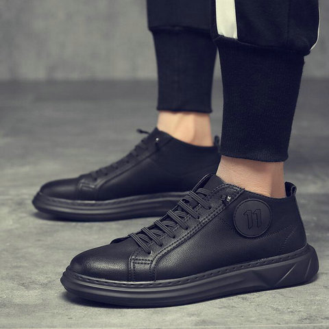 Men Zapatos Hombre Casual  flats Shoes Spring New Men  Fashion all  black  Sneakers Men  Leather Flats Shoes  A55-46 ► Photo 1/6