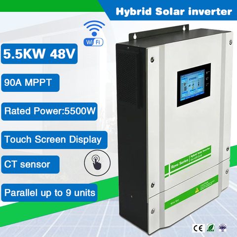 5500W 220/230VAC ON&OFF Gird Pure Sine Solar Inverter with 90A 48VDC MPPT Charger ControllerParallel Function Wi-Fi ► Photo 1/6