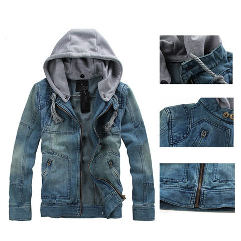 Denim Jacket men hooded sportswear Outdoors Casual fashion Jeans Jackets Hoodies Cowboy Mens Jacket and Coat Plus Size M-4XL ► Photo 1/5