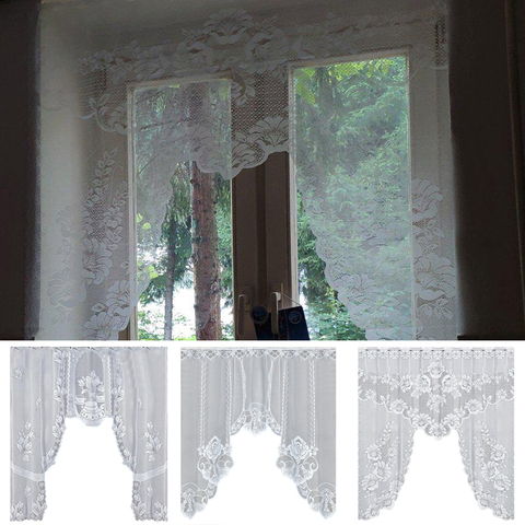 European White Lace Sheer Curtains, Gray Swag Curtains For Bedroom