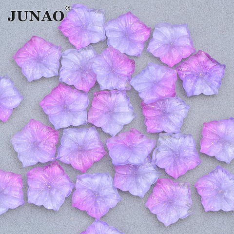 JUNAO 10pcs 20mm Purple Resin Flower Rhinestones Applique Flat Back Crystal Stone Sticker Glue-On Strass For Shoes Bags Crafts ► Photo 1/1