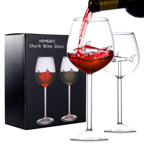 2pcs Shark Wine Glasses Red Wine Glass with Shark Inside Crystal Flutes Goblets Novelty Gift for Home Bar Party Celebration ► Photo 1/6