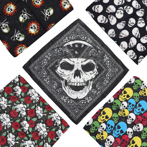 Skull Bandana Square Scarf 100% Cotton Square Handkerchief Hip Hop Sport Paisley Bicycle Head Scarf Woman Scarves For Neck ► Photo 1/6