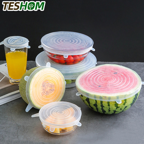 Silicone Stretch Lids 6-Pack Various Sizes Cover for Bowl Universal Food Wrap Reusable Expandable Silicone Cap for Fresh Food ► Photo 1/6