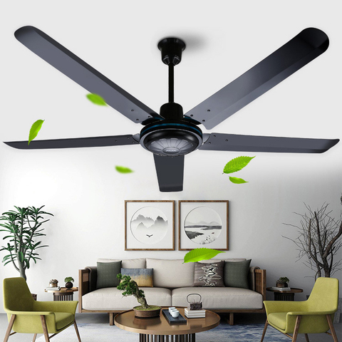 Industrial large ceiling fan 56 inch black with remote control Fashion ceiling fan with five metal blade 100W ► Photo 1/6