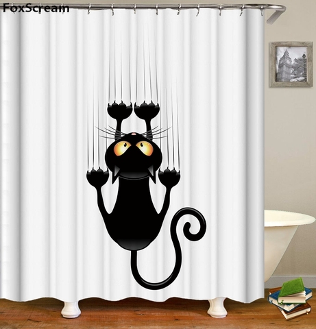 Cat Bath Shower Curtain Funny Star, Cat Shower Curtain