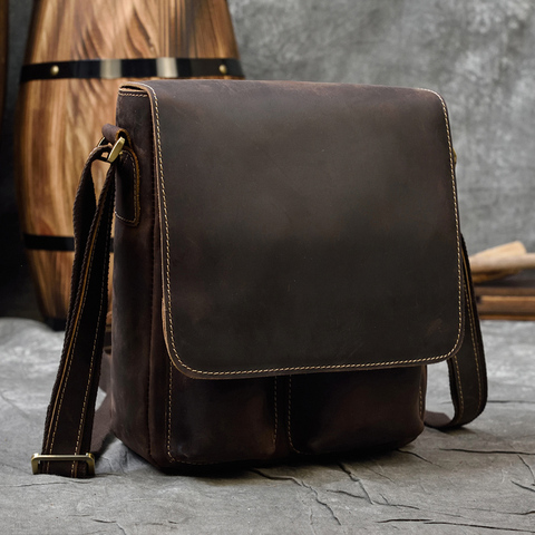 MAHEU Vintage Fashion Men's Shoulder Bag Genuine Leather Men Sling Bag Cow skin genuine leather crossbody men messenger bag male ► Photo 1/6