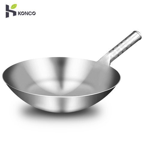 Konco Stainless Steel Stir-Fry Pan Saute Pan Chinese Handmade Wok High Quality Cooking Pan Traditional Non Stick Rusting Gas Wok ► Photo 1/6