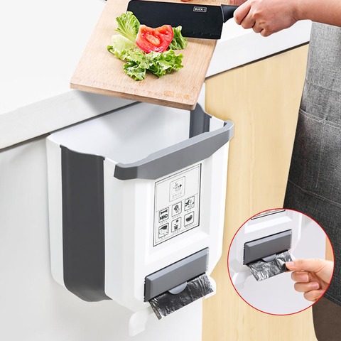 Wall Mounted Folding Waste Bin Kitchen Cabinet Door Hanging Trash Bin Garbage Car Trash Can Wall Mounted Foldable Cleaning ► Photo 1/6