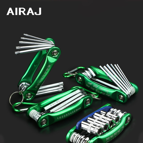 AIRAJ 8/9/12 in 1 Folding Hex Wrench Metal Metric Flat-head Torx Allen Wrench Set Screwdriver Hand Tool Portable Set ► Photo 1/5