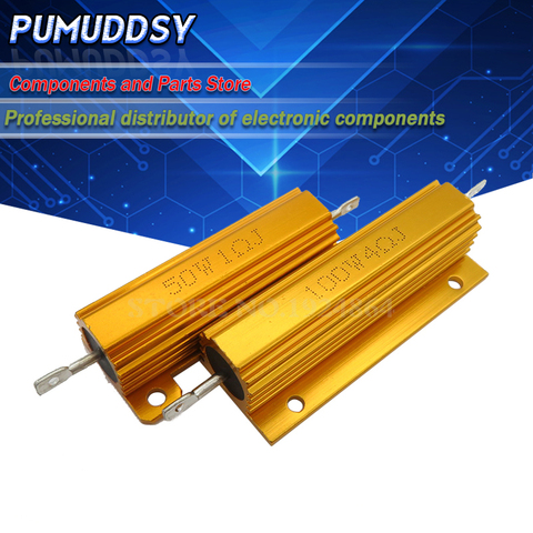 RX24 100W 50W Watt Power Metal Shell Aluminium Gold Resistor 1R 2R 3R 4R 5R 6R 8R 10R 15R 20R 30R 40R 100R 200R 220R Resistance ► Photo 1/3