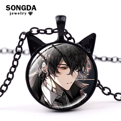 SONGDA Bungou Stray Dogs Dazai Osamu Nakahara Chuya Necklace Cool Anime Figures Glass Dome Cat Ears Pendant Necklace Collection ► Photo 1/6