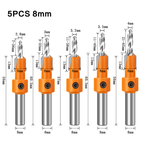 1pc 8mm Shank Countersink Drills Bits countersunk head drilling Bit Woodworking drill 2.8,3,3.2,3.5,4mm ► Photo 1/6
