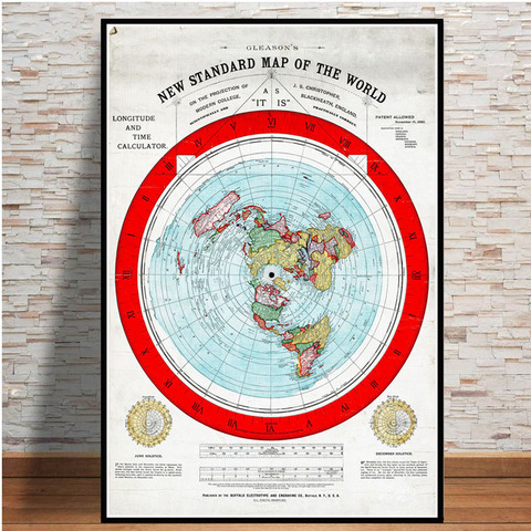 Poster And Prints 1892 Flat Earth Map Movie World Map Modern Painting Art Wall Pictures For Living Room Home Collection Decor ► Photo 1/6