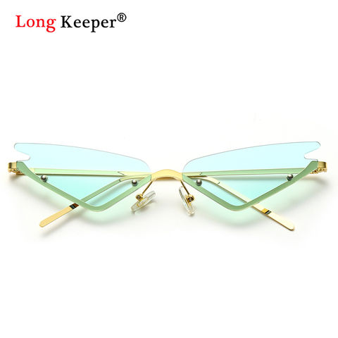 2022 New Rimless Cat Eye Sunglasses Women Luxury Female Green Lens Vintage Brand Narrow Triangle Cateyes Sun Glasses UV400 ► Photo 1/6