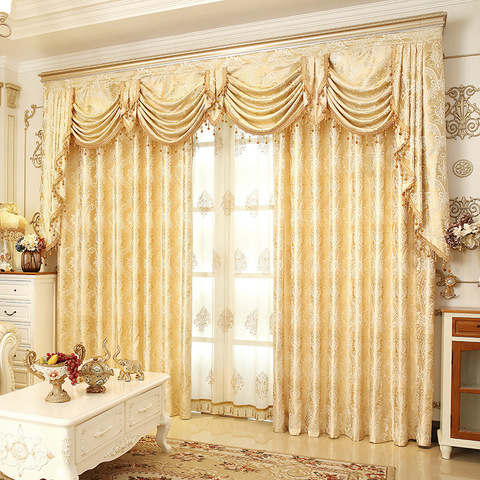 European Luxury Blackout  Gold windows treatment curtains for living room bedroom flower tulle valance ► Photo 1/6