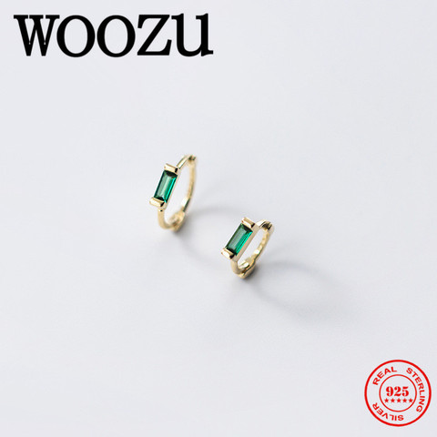 WOOZU Simple Green White Geometric Square Zircon Ear Buckle for Women Genuine 925 Sterling Silver Rock Men Hoop Earrings Jewelry ► Photo 1/6