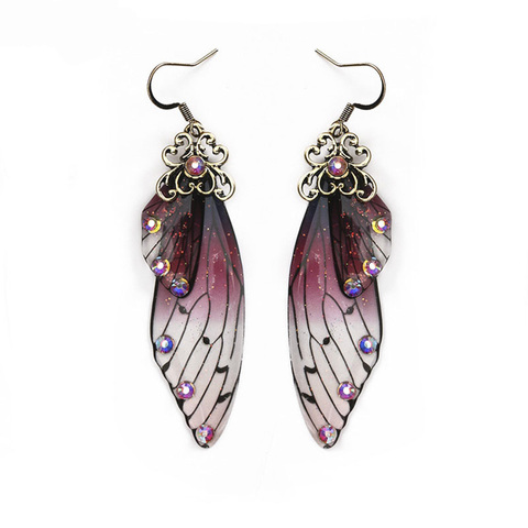 Fashion Handmade Femme Wing Drop Earrings Purple Resin Fairy Cicada Wings Earrings Rhinestone Purple Earrings Vintage Jewelry ► Photo 1/6