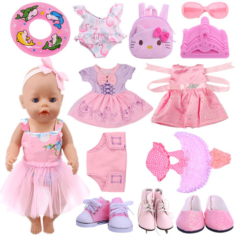 Doll Clothes Pink Series Dsiney Elsa Dress Canvas Shoes For  18 Inch American&43CM Reborn Baby New Born Doll ,Girl's Russia Doll ► Photo 1/6