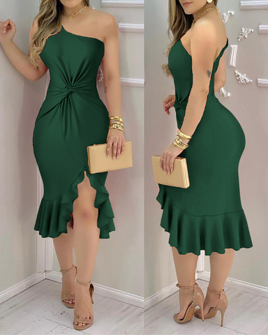 2022 Women Spring Autumn Plain One Shoulder Ruffle Hem Twist Slit Dress  Party Solid Sleeveless - Price history u0026 Review | AliExpress Seller -  Ninimour Store | Alitools.io
