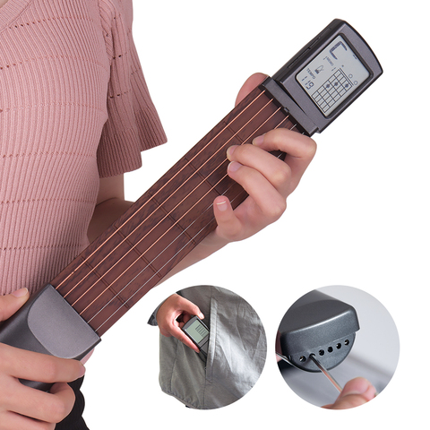 6-String Pocket Guitar Chord Trainer Folk Guitar Practice Tool Gadget 6 Frets with Rotatable Chords Chart Screen for beginner ► Photo 1/6