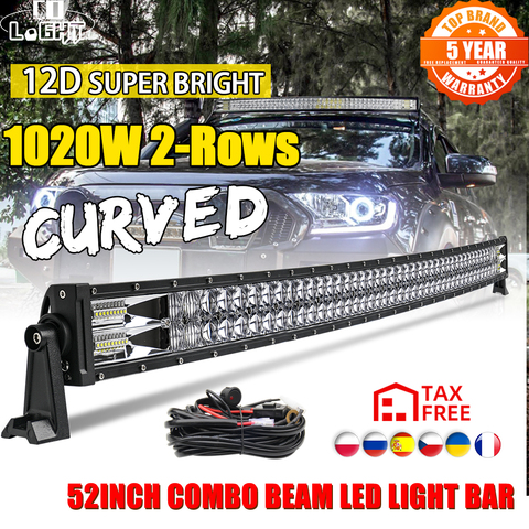 CO LIGHT 52inch 1020W 12D Curved LED Light Bar Flood Spot Combo Beam Led Work Light For Driving Offroad UAZ 4x4 Tractor 12V 24V ► Photo 1/6