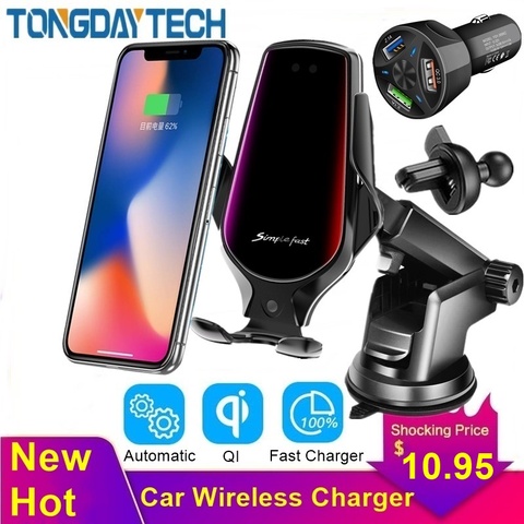 Tongdaytech 10W Car Qi Fast Wireless Charger for iPhone 8 X XS 11 Pro Max Carregador Sem Fio Holder for Samsung S10 S9 S8 Plus ► Photo 1/6