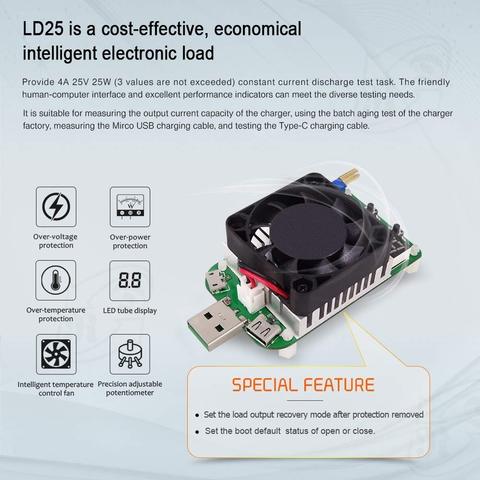 LD25 LD35 Electronic Load resistor USB Interface Discharge battery test LED display fan adjustable current voltage 25W 35W ► Photo 1/5