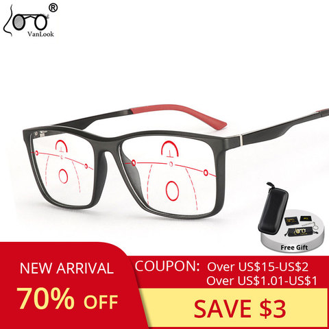 Progressive Multifocal Reading Glasses Anti Blue Light Men's For Women TR90 Aluminum Magnesium Sport Square Frame Eyewear UV400 ► Photo 1/6