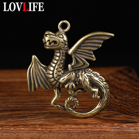 Vintage Flying Dragon DIY Keychain Jewelry Accessories Brass Key Chain Pendants Western Cartoon Dragon Keyring Necklace Hangings ► Photo 1/6