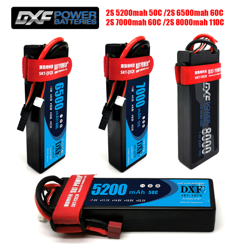 DXF 2PCS LiPo Battery 2S 7.4V 5200mah 50C/7000mAh 60C/6500mah 60C/ 8000mah 110C HardCase For 1/8 1/10 RC Car Slash Emaxx ► Photo 1/5