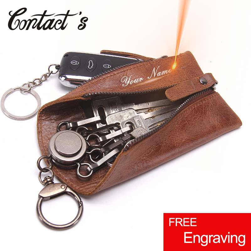 Genuine Leather Key Holder Car Key Wallets Keys Organizer Zipper Case Bag 