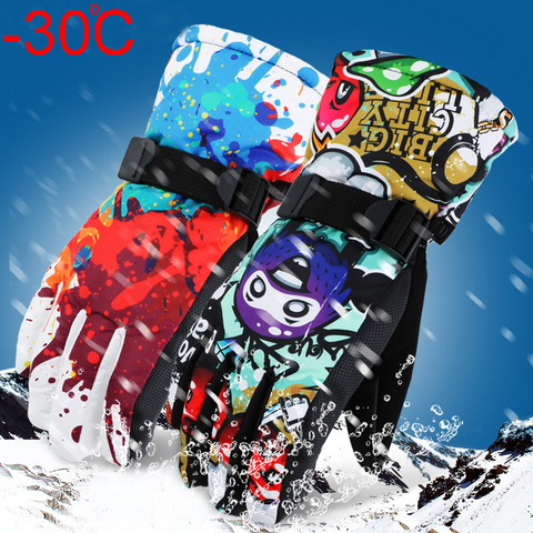 -30 degree Winter Warm Snowboard Ski Gloves Waterproof Thicken Skiing Mittens Snowmobile motorcycle snow monster scrawl printed ► Photo 1/6