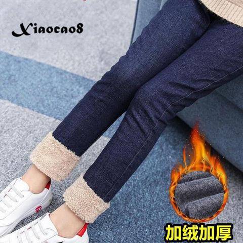 Winter Kids Denim Pants for Girls Thick Plush Warm Toddler Baby Girl Jeans 2022 Fashion Children Leggings Clothes 2 3 4 6 8 10 ► Photo 1/6