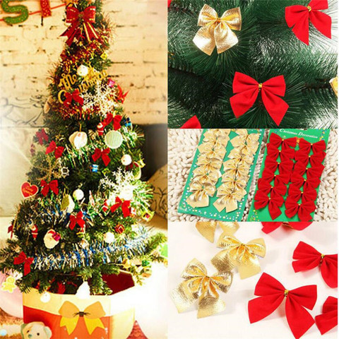 XMAS Bow Xmas Ornament 12PCS Christmas Tree Decoration Festival Party Home Bowknots Baubles Baubles New Year Decoration ► Photo 1/6