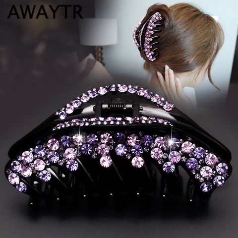 AWAYTR Simple Rhinestone Hairpins Hair Clip Shiny Hair Claws For Women Girl Crab Clips Hair Horsetail Hair Accessories ► Photo 1/6