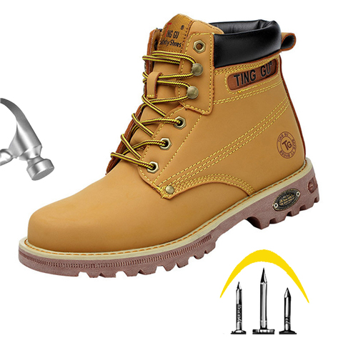 Autumn Winter Work Safety Shoes Genuine Leather Men Indestructible Steel Toe Cap Anti-smashing Safety Boots Solid Ankle Boots ► Photo 1/6