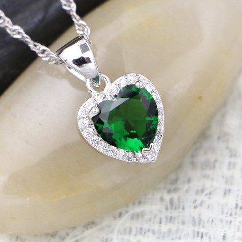 Heart Pendant Necklace Green Cubic Zirconia 925 Silver Jewelry for Women ► Photo 1/3