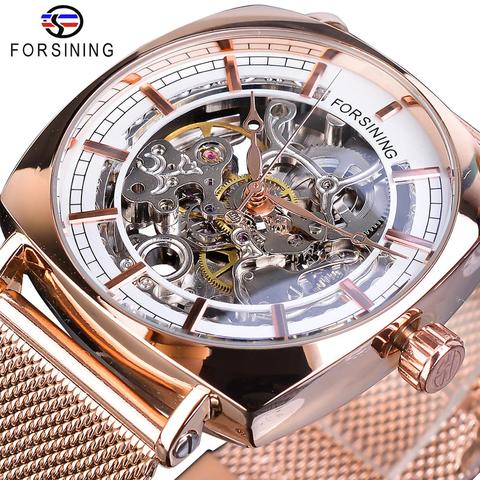 Forsining Fashion Machanical Watches Automatic Mens Wristwatch Rose Gold Mesh Watch Waterproof Top Brand Luxury Erkek Kol Saati ► Photo 1/6