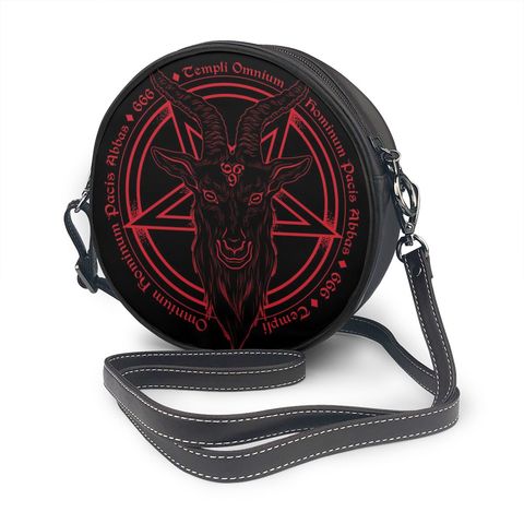 2022 Summer Women's Fashion Small round Bag Baphomet Goat Head Print Shoulder Bag Messenger Crossbody Bag Phone Coin Purse ► Photo 1/5